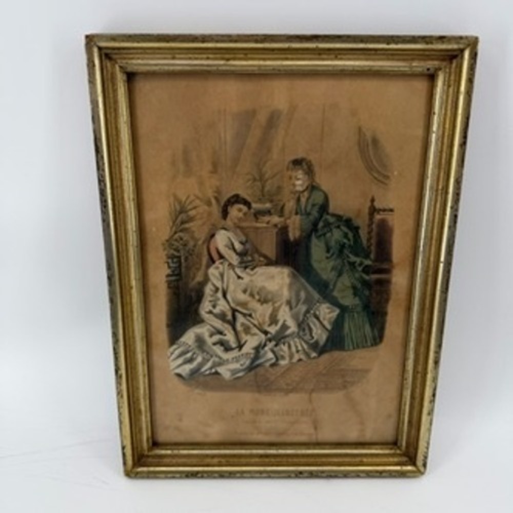 Vintage La Mode Illustree French Fashion Lithograph Framed Gold Gilt‎ Borghese